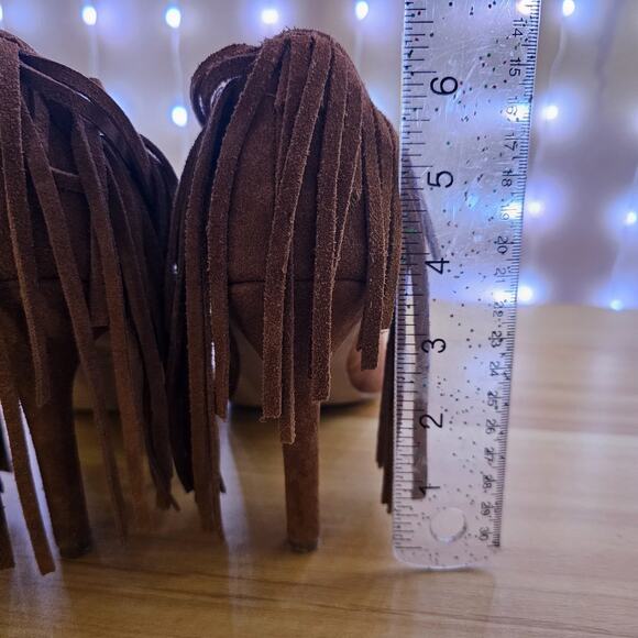 MIA Heels Womens Sz 9 1/2 Brown Madalyn Suede Fringe Stiletto Pointed Toe Pumps - Picture 7 of 7